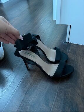 Steve Madden Black Open-Toe Ankle-Strap Stilettos